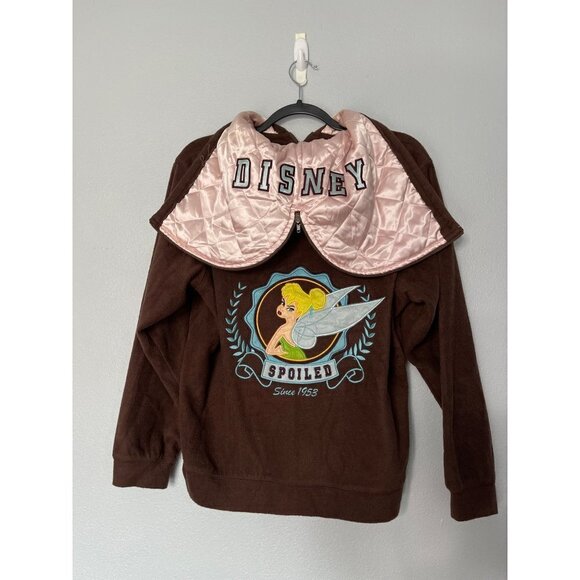 Disney Womens Size M Big Logo Tinkerbell Full Zip Hoodie Embroidered Fleece - Picture 1 of 11